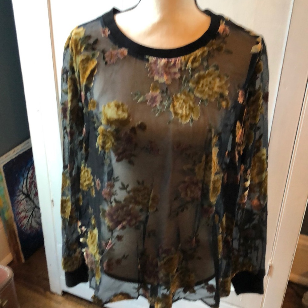 A new day black sheer floral top - long sleeve
